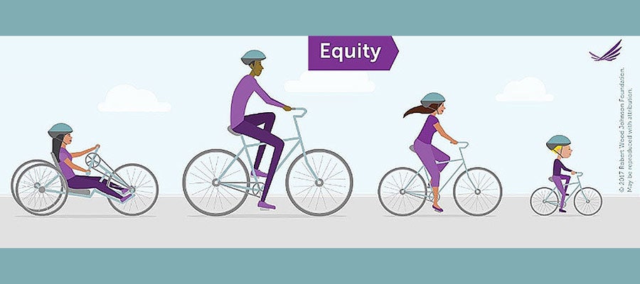 illustration of equity with family on bikes