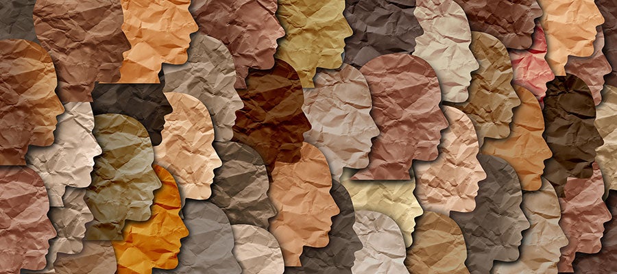 diverse profiles made of wrinkled paper
