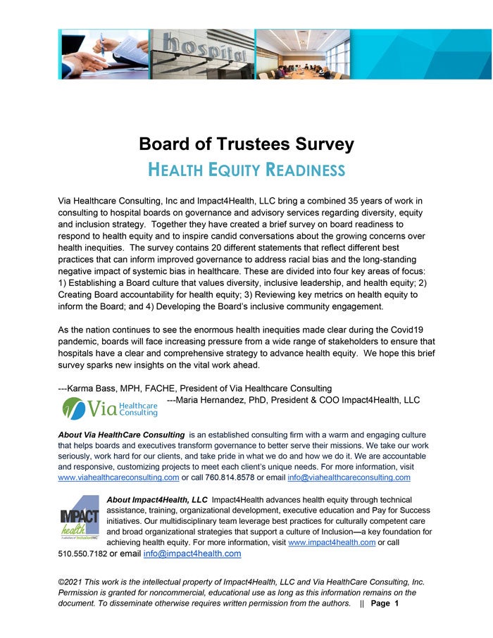 board survey on readiness for health equity