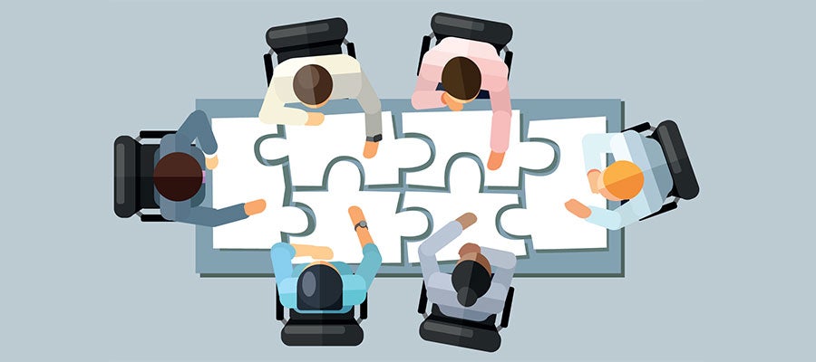 illustration of board putting puzzle pieces together