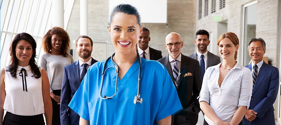 nurse with business people