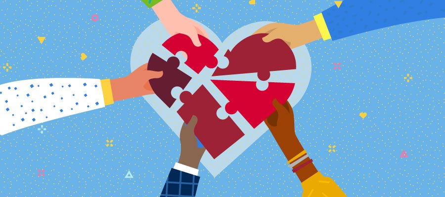 illustration of hands putting together a heart puzzle