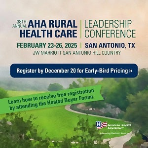 38th Annual AHA Rural Health Care Leadership Conference. February 23–26, 2025. San Antonio, Texas. JW Marriott San Antonio Hill Country. Register by December 20 for Early-Bird Pricing.