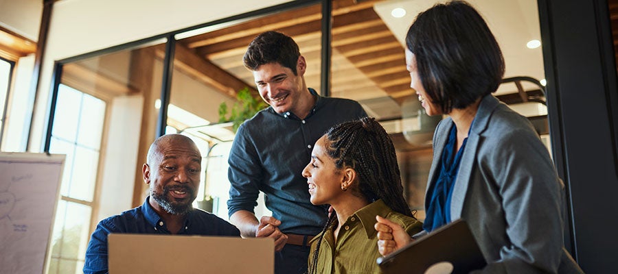 Diverse group of business people working together