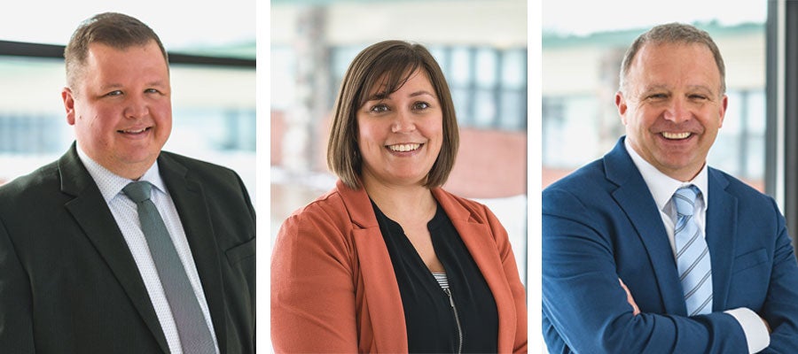 UP Health System – Portage leaders (l. to r.): Ryan Heinonen, Chief Executive Officer; Casey Baird, Chief Nursing Officer; and John Lehman, Trustee.