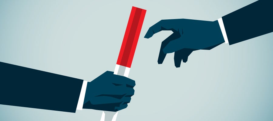 illustration of businesspeople passing the baton