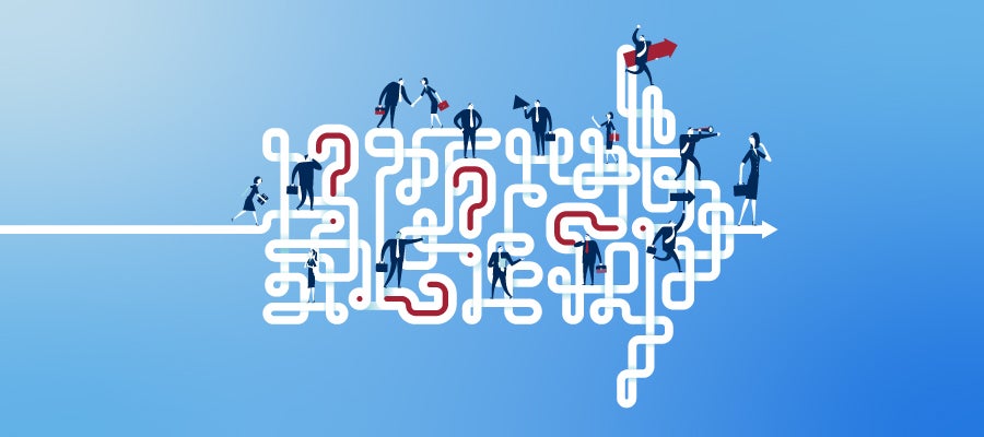 illustration of business people building an arrow to the future